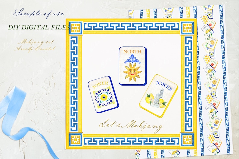 Mahjong Set Clipart: Amalfi Coastal Watercolor PNG (Digital Download) image 7