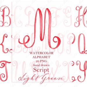 Watercolor Letters for Monogram PNG Calligraphy Script Letters for Crest DIY Red Digital Watercolor Clipart
