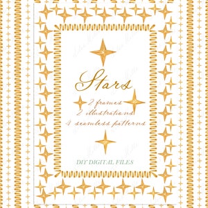 Marcos de papel digital DIY de celebración de año nuevo con estrellas, acuarela, clipart, aniversario
