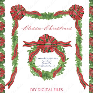 Noël classique. Clipart numérique bricolage.  Noeud de Noël complexe Cadres en papier numérique Guirlande de Noël