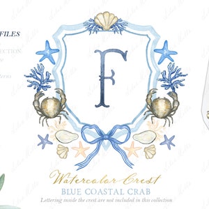 Küstenkrabbe Blau Hochzeit Familienwappen DIY Dusty Blue Meeresmuschel Seestern Digitale Papiere Aquarell Clipart