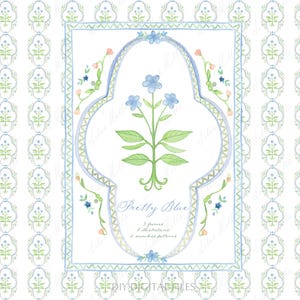 Grand millennial botanische blauw groene bloemen aquarel DIY clipart Grand millennial kwekerij artwork bruiloft clipart digitale papier frames
