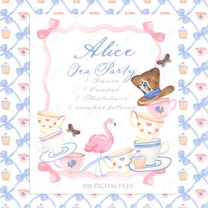 Alice au pays des merveilles Clipart aquarelle Tea Party DIY numérique cadres Clipart aquarelle png
