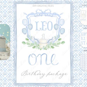 Aniversário de um ano em aquarela brasão faça você mesmo grande millennial azul vintage família digital aquarela clipart faça você mesmo
