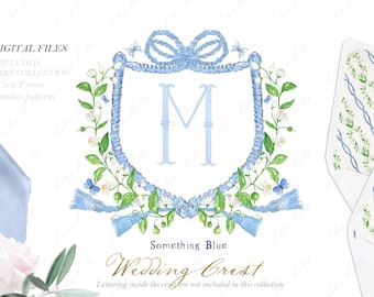 Something Blue Watercolor Wedding Crest Digital papers Watercolor Clipart Grand millennial