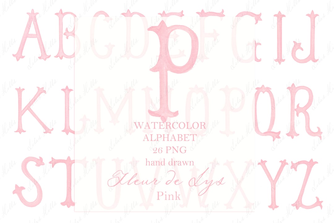 Pink Monogram Cursive Wedding Monogram PNG Watercolor Pink Vintage Calligraphy Letters for ...