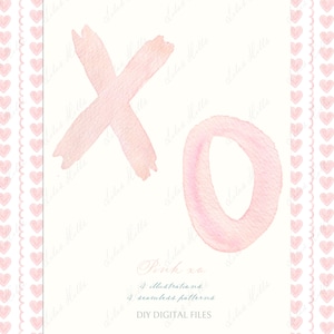 Clipart digital DIY vintage de San Valentín con corazón rosa XO. Papel digital para baby shower Marcos de acuarela Baby shower