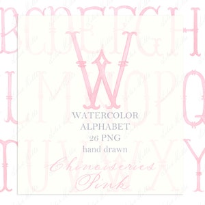 Wedding Monogram PNG Vintage Calligraphy Letters for Crest DIY Chinoiseries  Light Pink Digital Watercolor Clipart