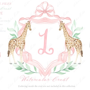 Giraffe Pink Bow Crest Family Watercolor Crest DIY Soft Pink Digital papers Watercolor Clipart