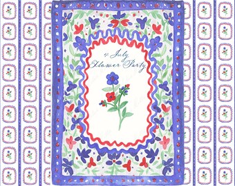 Watercolor 4th of July Floral Print | Patriotic Scrapbook Paper (Digital Download)