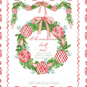 Chinoiserie Red Ball Christmas. DIY digitale papieren fotolijsten aquarel clipart