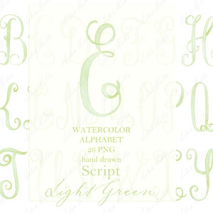 Wasserfarbe Buchstaben für Monogramm PNG Kalligraphie Schrift Buchstaben für Wappen DIY Hellgrün Digitales Aquarell Clipart