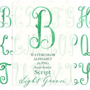 Wasserfarbe Buchstaben für Monogramm PNG Kalligraphie Script Buchstaben für Crest DIY Grün Digitales Aquarell Clipart