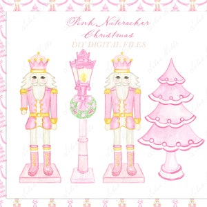 Quebra-nozes rosa Vintage Lâmpada de rua de Natal. Papel digital DIY Natal