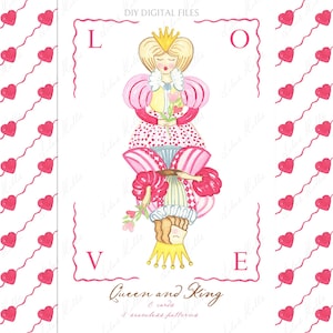 Biglietti di San Valentino Re Regina Vintage fai da te Clipart digitale. Carta digitale Cornici per acquerelli Baby shower