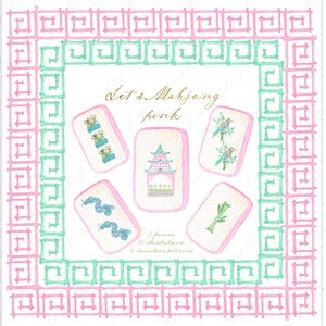 Mahjong rose aquarelle bricolage clipart Chinoiserie Grand millénaire pépinière oeuvre mariage Clipart numérique papier cadres