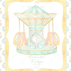 Carousel Vintage Pastel Colors Baby shower Grandmillennial  soft pink DIY Digital paper Frames Watercolor Clipart