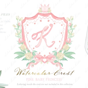 Princess Pink Newborn Girl Family  Watercolor Crest DIY Crown Digital papers Watercolor Clipart