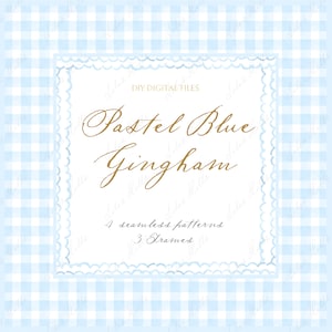 Marcos con estampado de cuadros vichy en azul pastel para hacer tú mismo, invitaciones para baby shower, marcos de papel digitales, imágenes prediseñadas de acuarela