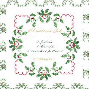 Cuento de Navidad de Holly. Imágenes prediseñadas digitales para hacer tú mismo. Plantillas de tarjetas con marcos de papel digital
