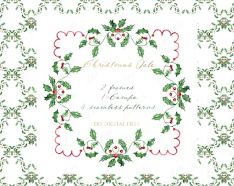 Holly Christmas Tale. DIY Digital Clipart. Digital paper Frames Card Templates