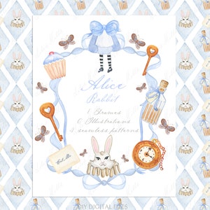 Alicia en el país de las maravillas Conejo blanco Acuarela Clipart DIY Papel digital Marcos Acuarela Clipart png