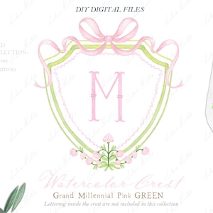 Grande milenar rosa verde vintage família aquarela brasão faça você mesmo laço rosa papéis digitais aquarela clipart