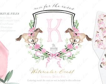 Kentucky Derby Pink Familienwappen DIY Digitale Papiere Aquarell Clipart