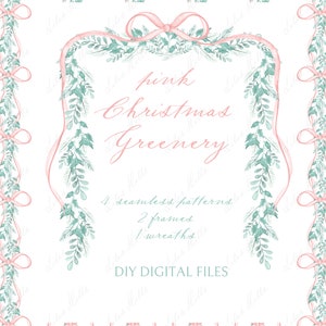 Christmas Greenery Light pink. Vintage  DIY Digital Clipart. Digital paper Frames Card Templates
