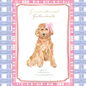 Goldendoodle Grandmillennial Hund Clipart Muster Rahmen DIY Baby-Dusche-Einladung Digitales Papier Rahmen Aquarell Clipart
