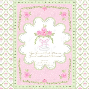 Grand Millennial Botanische Salbei Grün Rosa Blumen Aquarell DIY Clipart Grand Millennial Kinderzimmer Kunstwerk Hochzeit Clipart Digitale Rahmen