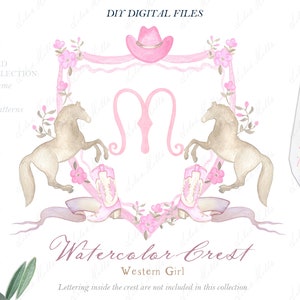 Vaquera occidental caballo recién nacido niña familia acuarela cresta DIY polvo rosa arco papeles digitales acuarela clipart