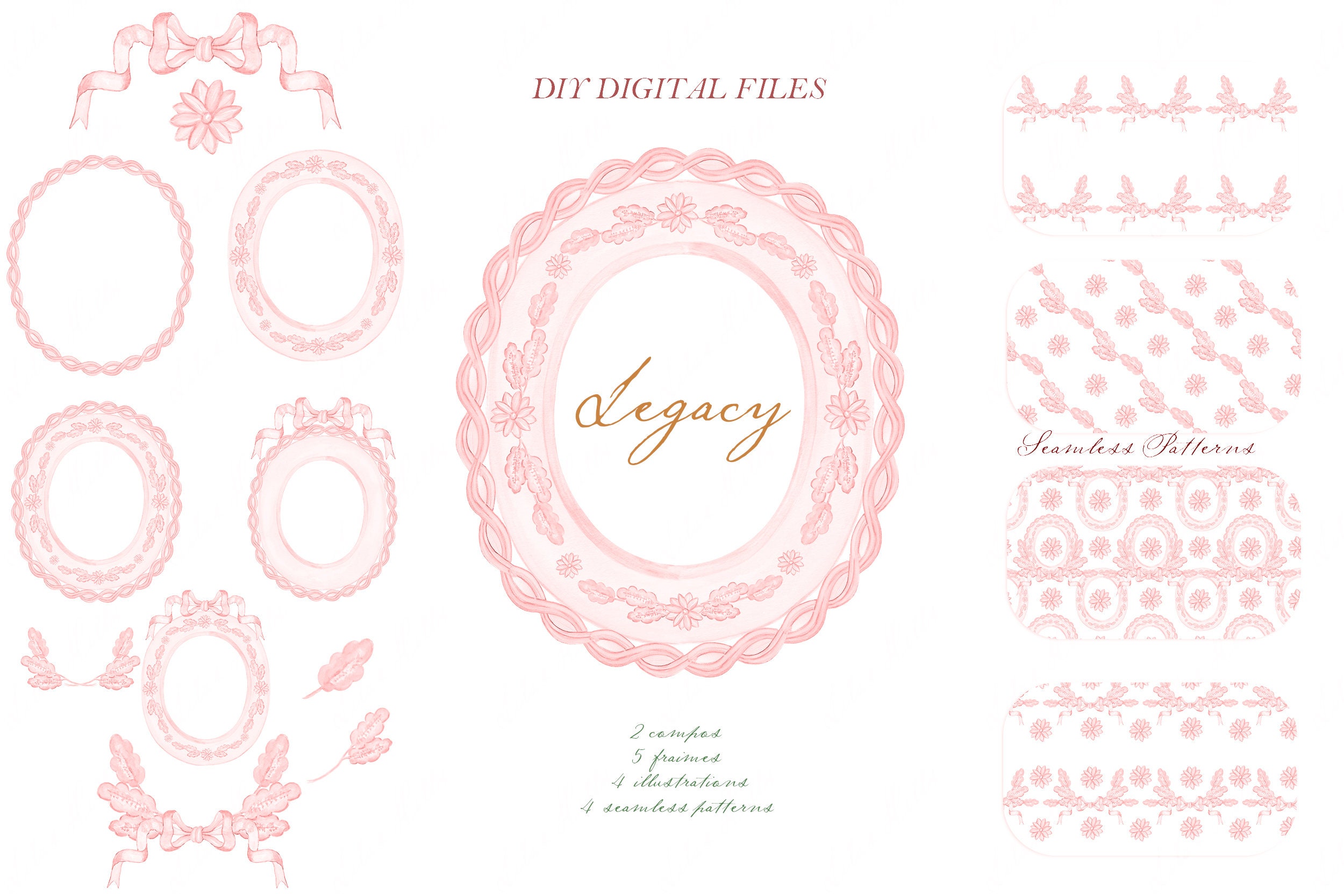 Pink Ribbon Frame R Pink Ribbon Frames Clipart, Oak Leaf Wedding Invitation (digital) - Etsy