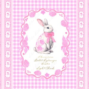 シノワズリー ライトピンク ウサギ アジサイ グランドミレニアル イースター 水彩 クリップアート DIY 手描き