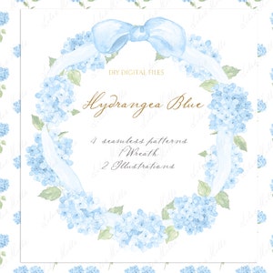 Hydrangea Blue Baby shower, noeud bleu et petites fleurs grand millénaire rose tendre, bricolage numérique cadres cadres aquarelle clipart