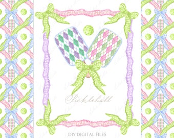 Watercolor Pickleball Clipart, Vintage DIY Invite (Digital Download)