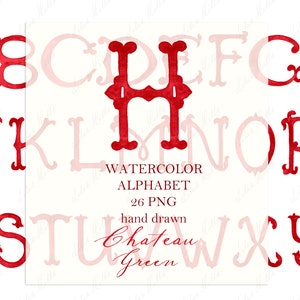 Wedding Monogram PNG Vintage Calligraphy Letters for Crest DIY Chateau  Red Digital Watercolor Clipart