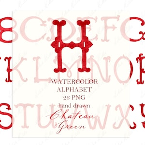 Monogramme de mariage PNG lettres de calligraphie vintage pour Crest DIY Chateau Red Digital Aquarelle Clipart