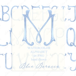 Matrimonio monogramma PNG lettere di calligrafia per Crest fai da te romantico azzurro digitale acquerello Clipart