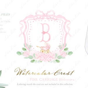 Chariot rose clair Hortensia aquarelle crête bébé fille bricolage hôpital porte signe aquarelle Clipart
