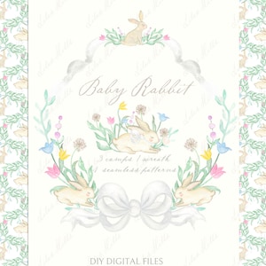 Baby Rabbit Wiosna Wielkanoc DIY Cyfrowe Ramki papieru Zieleń Akwarela Clipart Wielki tysiącletni