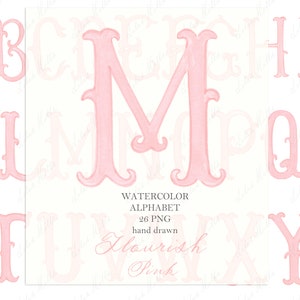 Monograma de boda PNG Florecer Letras de caligrafía vintage para cresta DIY Rosa Digital Acuarela Clipart