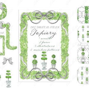 Topiario gris verde Navidad Clipart Marcos de papel digitales DIY Acuarela Clipart
