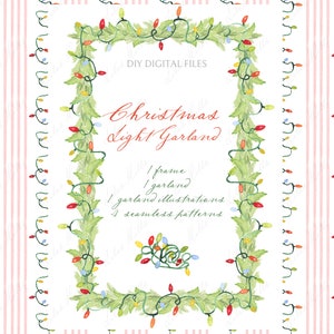 Guirnalda de luces navideñas. Clipart digital DIY. Marcos de papel digitales