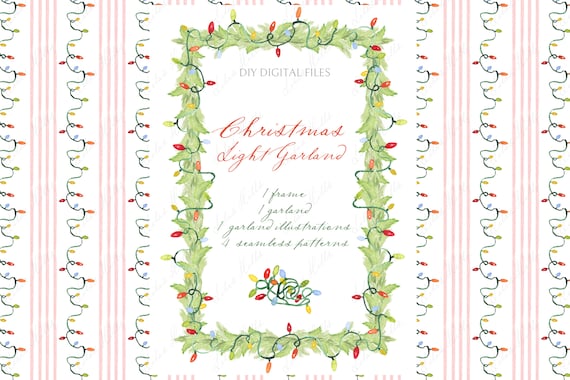 Christmas Light garland . DIY Digital Clipart. Digital paper Frames