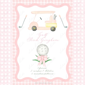 Golf Masters Clipart, roze pastel aquarel Frame. Golf auto Vintage DIY digitale clipart