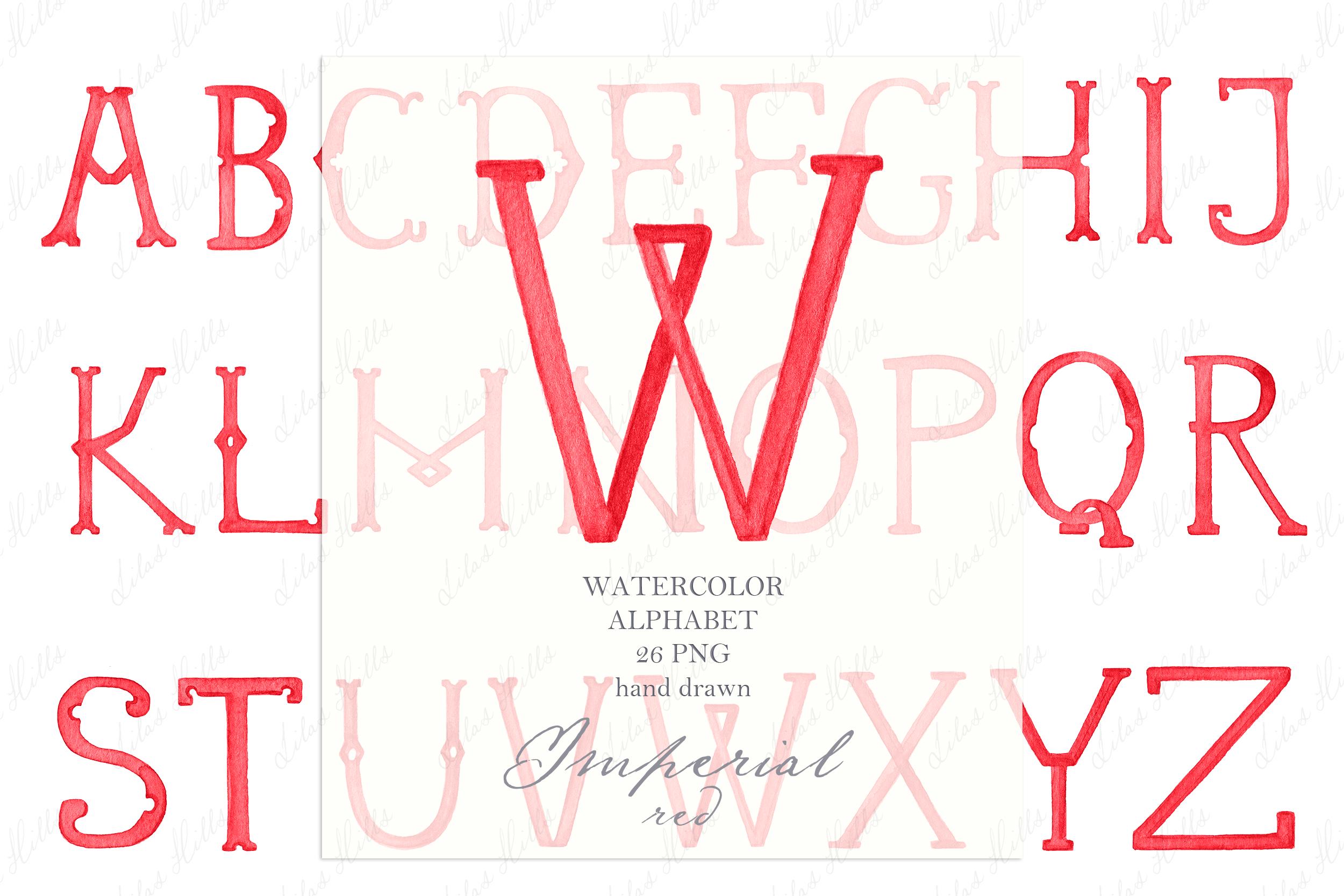 Wedding Monogram PNG Watercolor Green Vintage Calligraphy Letters for Crest DIY Imperial Red Digital Watercolor Clipart