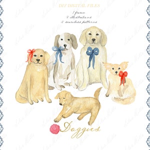 Psy Akwarela Pieski DIY Cyfrowe Clipart. Dzieci Cyfrowe Ramki Papierowe Szablony Kart