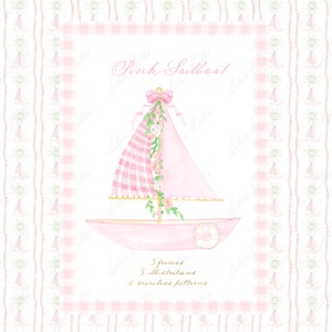 Voilier fille fête d'anniversaire inviter baby shower de bébé bricolage nautique grand millénaire rose doux papier numérique voilier aquarelle Clipart