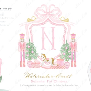 Quebra-nozes rosa natal aquarela crista diy família arco rosa papéis digitais aquarela clipart grand millennial